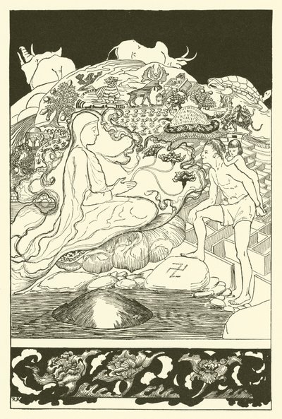 Krabban Pau Amma sprang iväg medan den äldsta magikern pratade med mannen och hans dotterdotter (gravyr) av Joseph Rudyard (after) Kipling