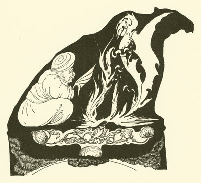 Djinnen startade magen som förde humfen till kamelen (gravyr) av Joseph Rudyard (after) Kipling