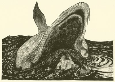 Valen som sväljer sjömannen (gravyr) av Joseph Rudyard (after) Kipling