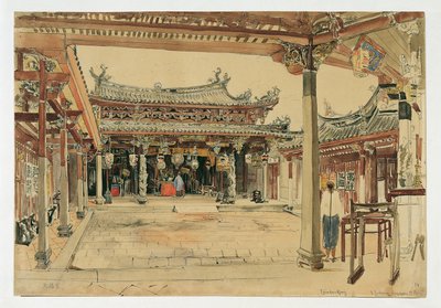 Gården till ett kinesiskt tempel i Singapore av Joseph Selleny