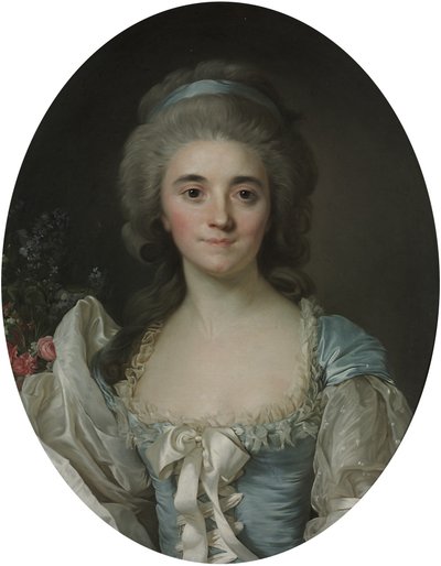 Porträtt av Comtesse de Provence (1753-1810), halvfigur, i turkos klänning med vit spetskant och band av Joseph Siffred Duplessis