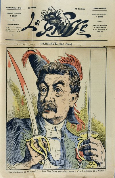 Porträtt av den franske matematikern och politikern Paul Painleve (1863-1933) karikatyr av Sirat dan "La Griffe"" från 1917. av Joseph Sirat