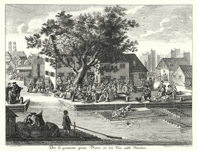 Gruene Baum (grönt träd) värdshus nära München (gravyr) av Joseph Stephan