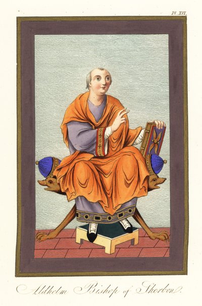 Aldhelm, biskop av Sherborn c639-709 ,1851 (gravyr) av Joseph Strutt