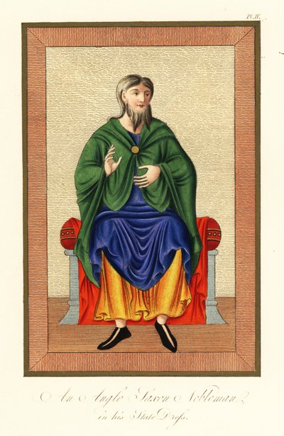 Anglosaxisk adelsman i sin statsklänning, 800-talet, 1845 (gravyr) av Joseph Strutt