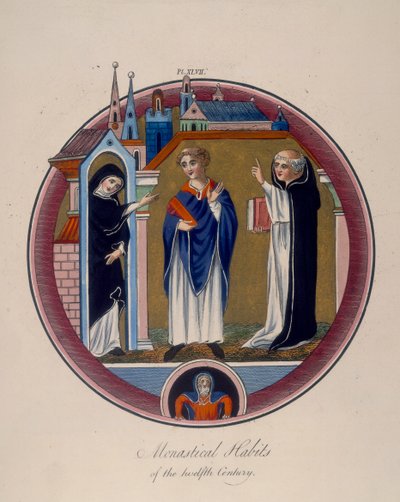 "Monastiska vanor under det tolfte århundradet", c1797 av Joseph Strutt