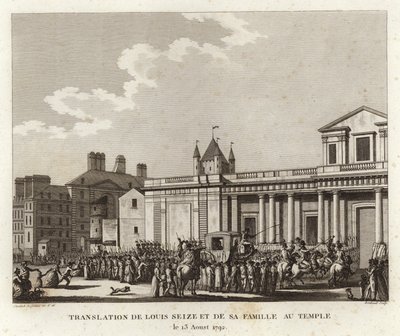 Folkmassor samlas runt vagnen med Ludvig XVI och hans familj av Joseph Swebach Desfontaines