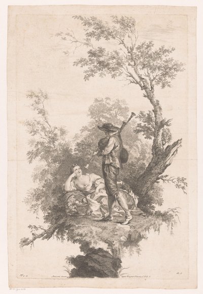 Herde som spelar säckpipa för en ung kvinna Vår Four Seasons (serietitel) av Joseph Wagner (possibly)