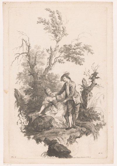 Man och kvinna med en korg med fågel Sommar Four Seasons (serietitel) av Joseph Wagner (possibly)