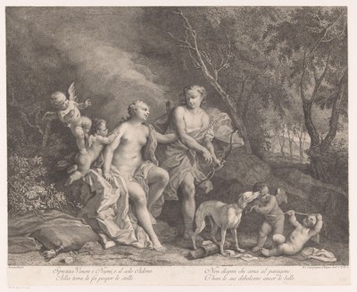 Venus och Adonis som älskare med fyra putti av Joseph Wagner (possibly)