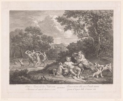 Landskap med Bacchus och dansande satyrer och maenader Höst Autotuno (titel på objekt) av Joseph Wagner