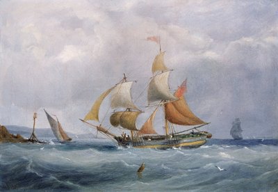 En handelsbrigg på väg in i Avons mynning i Bristol (England). Olja på duk av Joseph Walter