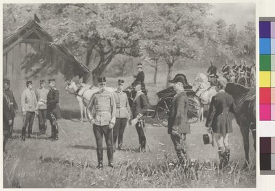 Kejsar Franz Joseph I och kejsar Wilhelm II på Rendezvousplatz (Rendezvousplatsen) i Totis av Joseph Walter