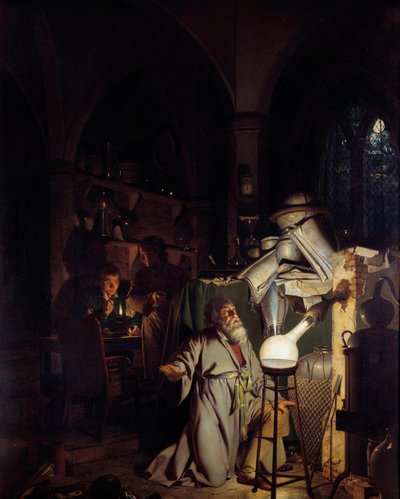 Alkemist frestande att upptäcka den filosofiska stenen Målning av Joseph Wright of Derby (1734-1797) 1700-talets sön. 1,27 X 1,01m Derby, Derby museum av Joseph Wright of Derby