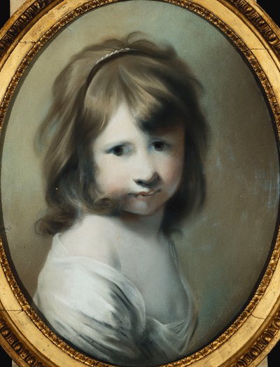 Porträtt av Harriet Wright, konstnärens dotter, som ett barn, bystlängd, tittar över hennes högra axel, av Joseph Wright of Derby