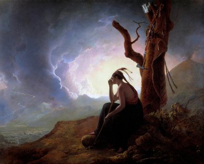 Änkan efter en indianhövding som vakar över sin mans vapen Målning av Joseph Wright från Derby (1734-1797) 1785 Derby, Derby museum av Joseph Wright of Derby