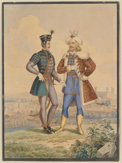 Husar och ottoman framför en stad av Joseph Zahradniczek the Elder