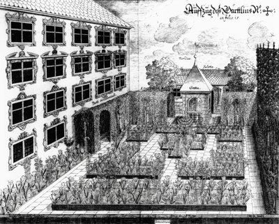 Design för Furttenbachs trädgård i Ulm, från Architectura Privata, graverad av Jonas Arnold (1600-69), publicerad 1641 av Joseph after Furttenbach
