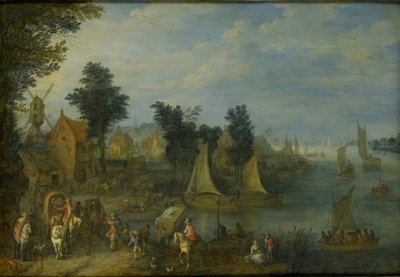 By på stranden av en flod av Joseph van Bredael