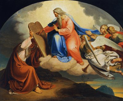 Gud skrev de tio budorden till Mose på två stentavlor på berget Sinai av Joseph von Fuhrich