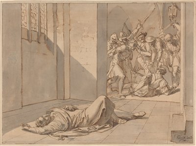 The Assassination of King Wenzel III (penna och svart bläck med grå och ljusbrun lav) av Joseph von Fuhrich