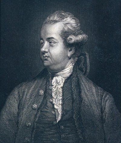 Edward Gibbon (1737-94) (gravyr) av Joshua (after) Reynolds