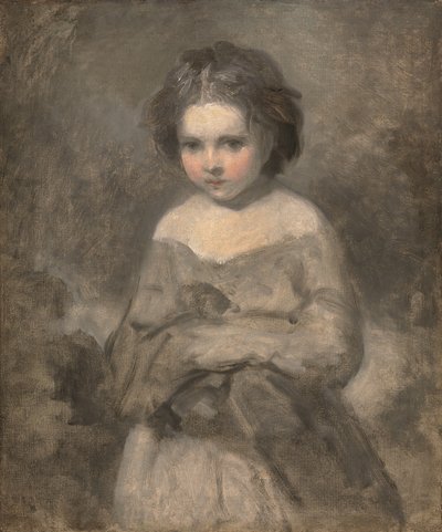 Studie av en ung flicka, halvlång - oavslutad (olja på duk) av Joshua (studio of) Reynolds