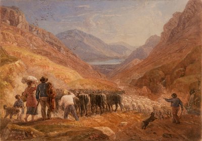 Herdar driver boskap och får genom Tal-y-Llyn-passet, Wales av Joshua Cristall