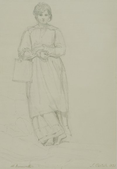 Ung flicka som håller mjölkburk, 1831 (grafit på vävt papper) av Joshua Cristall