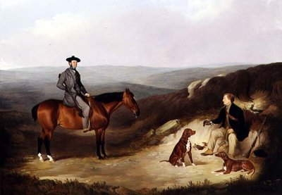 John Kerr Watson monterad på en skjutponny med sin Keeper på Yorkshire Moors (olja på duk) av Joshua Dalby