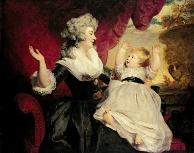 Georgiana, hertiginna av Devonshire med sin späda dotter Lady Georgiana Cavendish (olja på duk) av Joshua Reynolds
