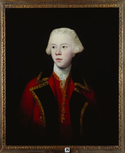 Porträtt av George Augustus, 3:e Viscount Howe, halvlängd, iklädd 1:a gardes uniform av Joshua Reynolds