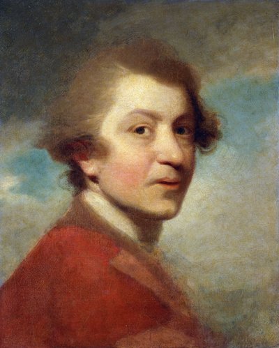 Porträtt av konstnären, huvud och axlar, i en röd klänning av en doktor i lagar och vitt lager - oavslutat, av Joshua Reynolds