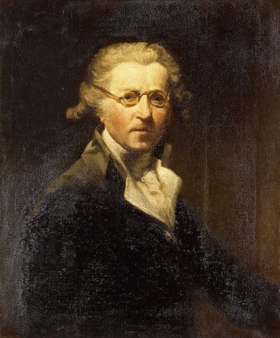 Porträtt av konstnären, halvlångt, i en olivgrön kappa, med glasögon, av Joshua Reynolds