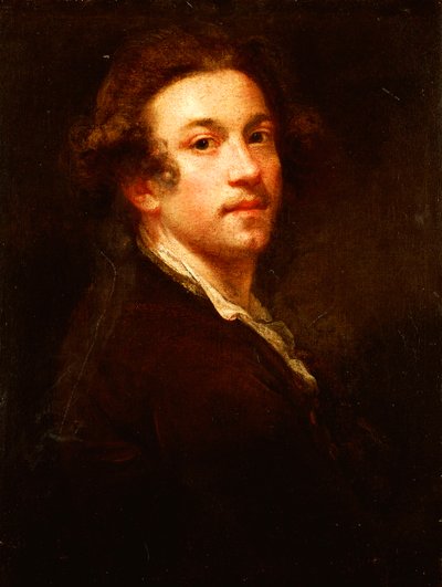 Självporträtt, halvlångt, tittar över axeln, i brun rock och vit skjorta, ca 1750-52 av Joshua Reynolds