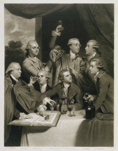 Sir William Hamilton (1730-1803) med andra kännare, möte i Society of Dilettanti av Joshua Reynolds