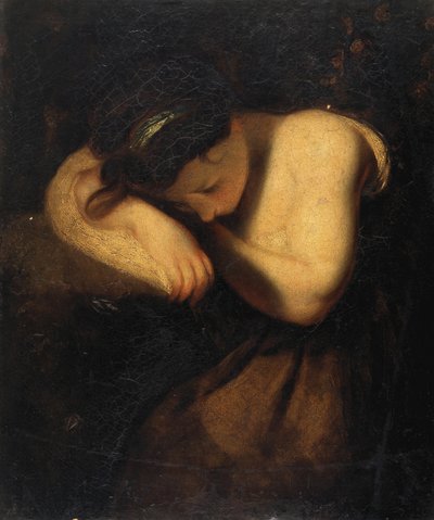 Ung flicka sover (olja på duk) av Joshua Reynolds