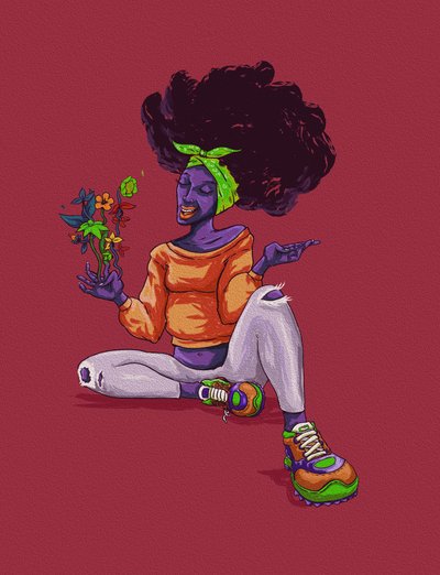 Leende afro med blommor av Joshua msonthe