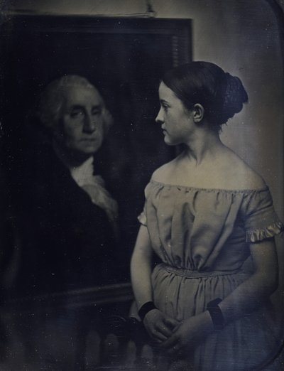 Flicka med porträtt av George Washington, ca. 1850. Skapare: Josiah Johnson Hawes, Albert Sands Southworth. av Josiah Johnson Hawes, Albert Sands Southworth