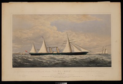 Till Messrs Dent  Co of China, detta tryck av ångfartyget Ly-Ee-Moon, Norman Hill, Esqr Commander.... konstruerad av Thames Iron Works and Shipbuilding Company, Blackwall...,, ca 1860 (litografi, färglagd) av Josiah Taylor