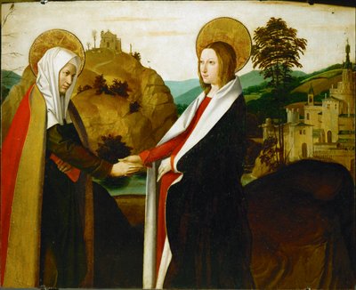 The Visitation (målning på trä) av Josse (fl.1493-1508) Lieferinxe