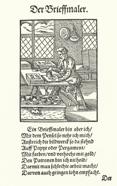 The Manuscript Illuminator (gravyr) av Jost (after) Amman