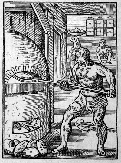 En bagare som bakar bröd i en ugn. Gravyr av Jost Amman (1539-1591) 1500-talet. av Jost Amman