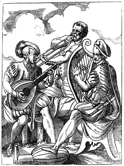 En gitarrist, en lutenist och en trombonist, 1500-talet 1849. av Jost Amman