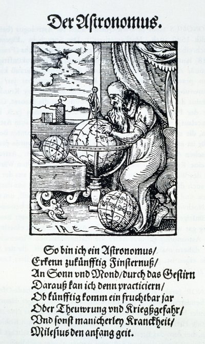 En astronom med en vers av Hans Sachs, pub. Frankfurt 1568 av Jost Amman