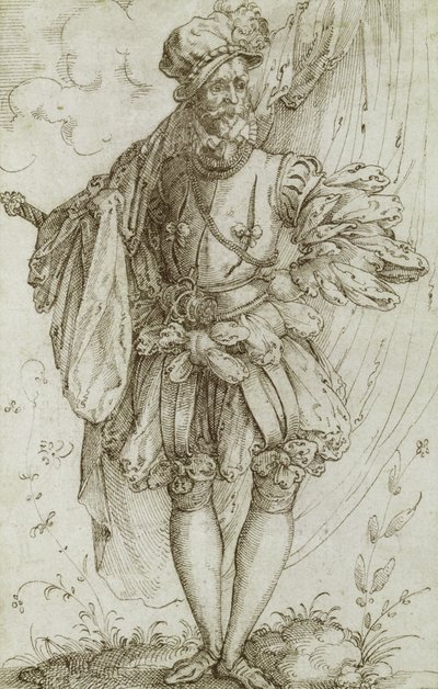 Ensign Carrying a Flag, 1560-tal (bläck på lagt papper) av Jost Amman