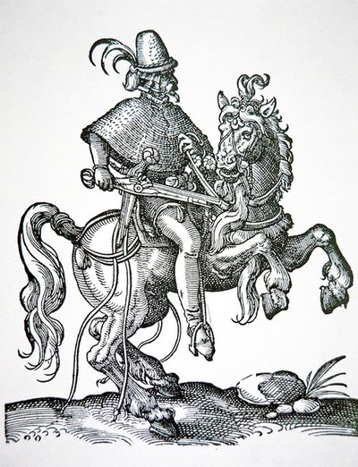 Hästsoldat med hjullåspistol, illustration från 