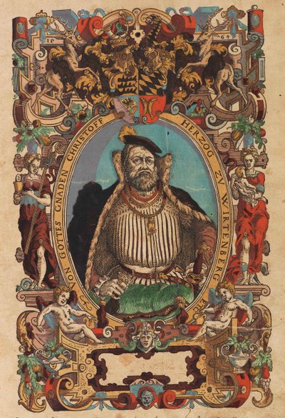 Porträtt av hertig Christoph av Württemberg 1515-1568 från Biblia germanica, 1564. av Jost Amman