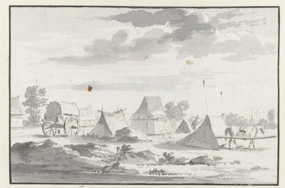 Vy över ett läger för armén av Willem III nära Leuven av Josua de Grave (circle of)