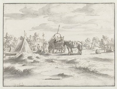 Vy över ett läger för armén av Willem III nära Leuven av Josua de Grave